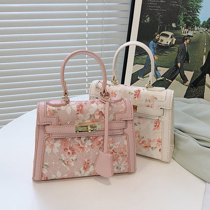 Bags for women 2024 new printed Kelly bag high-end niche handbag casual shoulder messenger bag small square bag 