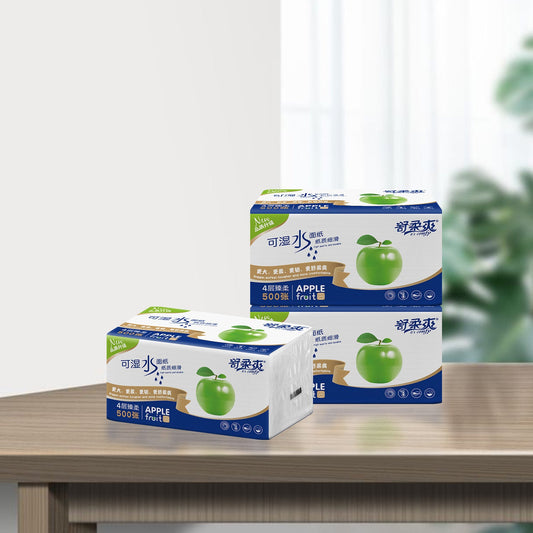 Skin-friendly, flexible, high-quality 500-sheet large pack of log tissues for bedroom facial tissues 4 layers of wet tissues