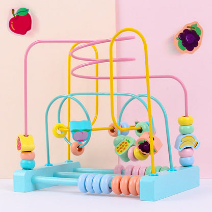 Children's educational wooden fruit large bead macaron color three-line string jewelry color recognition fun toy