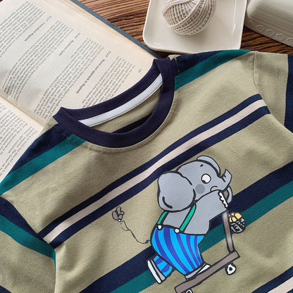 Children's T-shirt Bangcheng 2024 summer new products boys skateboard elephant short T children's clothing striped short-sleeved top G0093