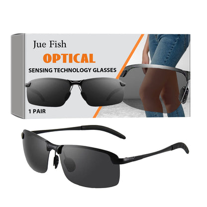 Jue-Fish Optical Sensing Technology Glasses Indoor and Outdoor Universal Anti-UV Glasses Clear Vision Non-Slip 