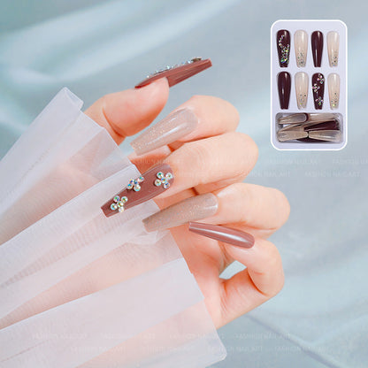 Manicure ក្រចកដែលអាចពាក់បាននៅអឺរ៉ុប និងអាមេរិក ក្រចករាំរបាំបាឡេវែងជាមួយនឹងពណ៌ជម្រាលពេជ្រ ក្រចកសិប្បនិម្មិត