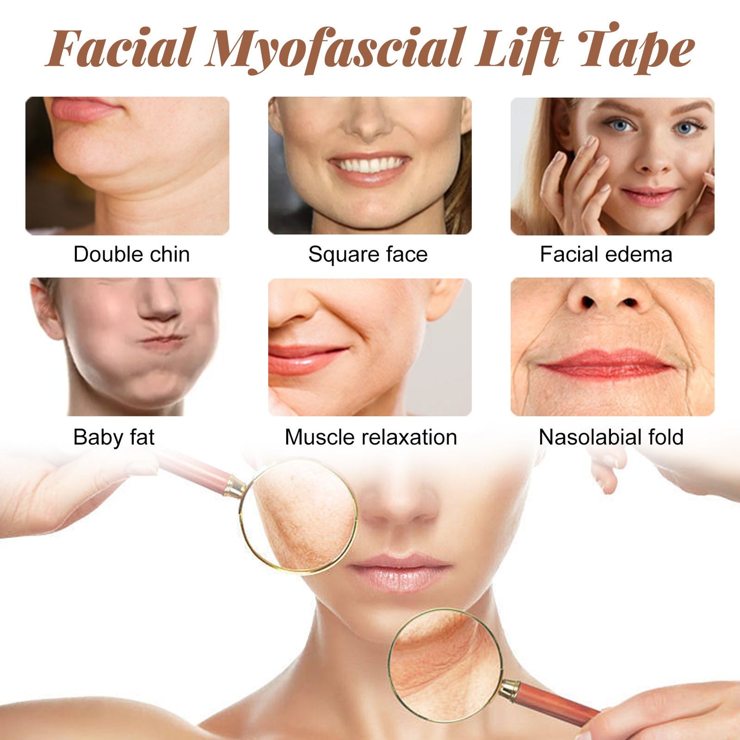 EELHOE myofascial facial tightening belt lifts the face to prevent sagging, tighten the chin, V-shaped face, breathable face lift patch 