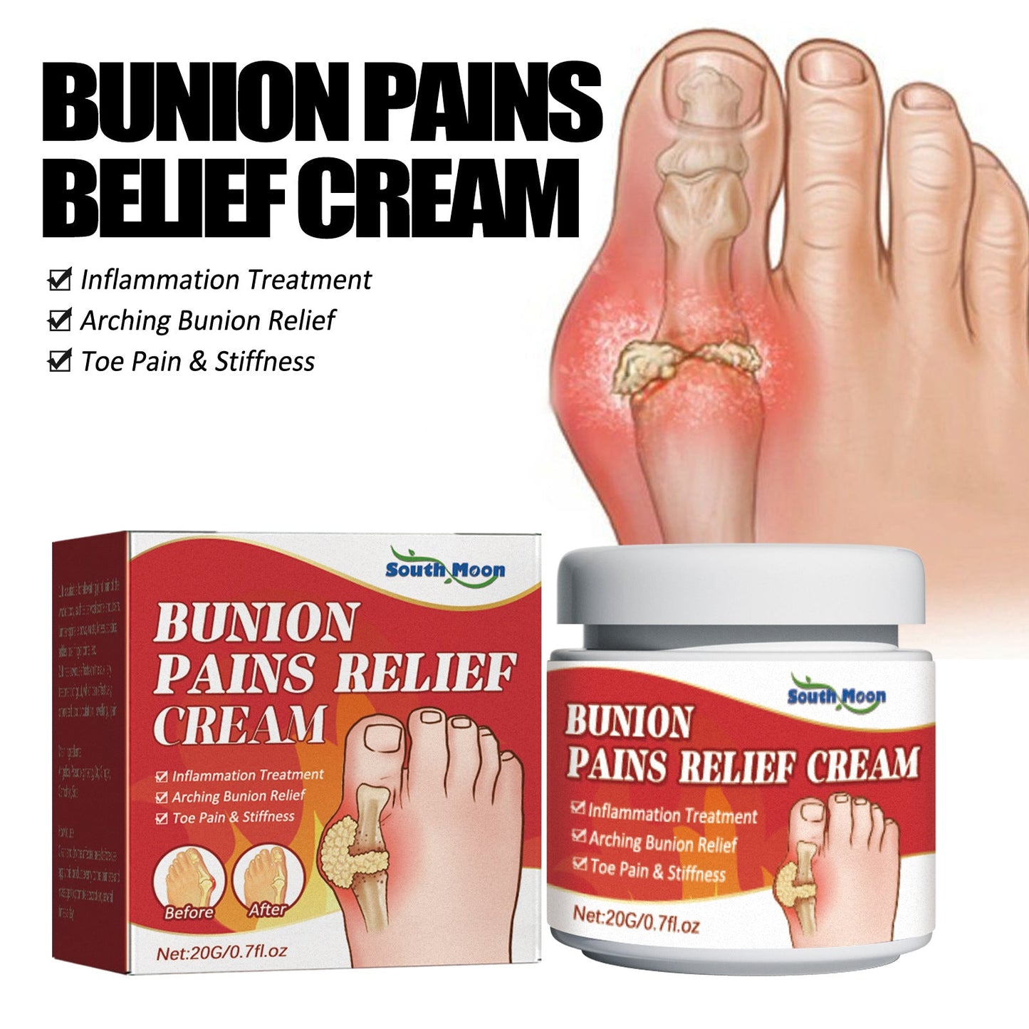 South Moon Bunion Joint Cream បំបាត់ភាពរឹង និងការឈឺចាប់នៅសន្លាក់មេដៃ ក ស្មា ចង្កេះ និងជើង ក្រែមថែរក្សាសន្លាក់ 