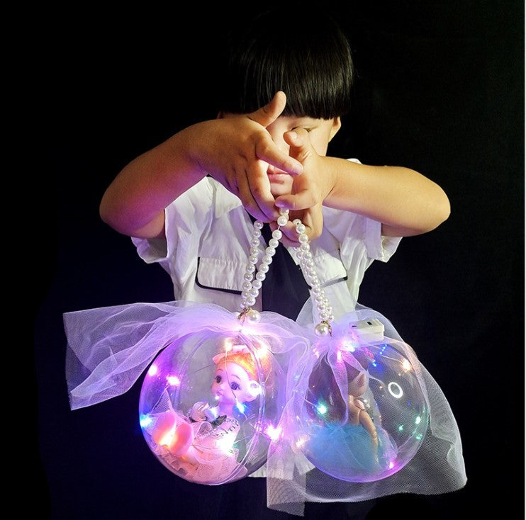 New portable pearl chain transparent ball 3D eyes 12 inch vinyl doll luminous crystal ball flash princess