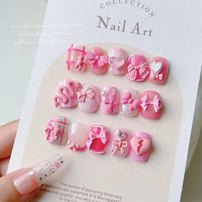 Nail accessories pink sweetheart butterfly combined with gold diamond matte matte texture love bear diamond nail drill