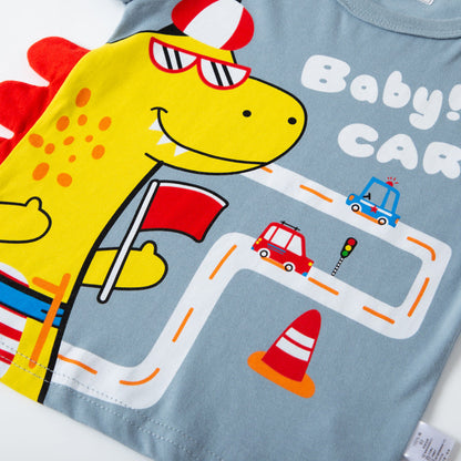 2023 New Children's Short Sleeve Summer Three-dimensional Dinosaur Boys T-shirt Cotton Top Children's Clothing Wholesale One Piece Dropshipping