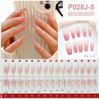 Nail polish spray semi-finished nail piece blush gradient nail polish spray painting hand-wearing long T-shirt fake nail piece