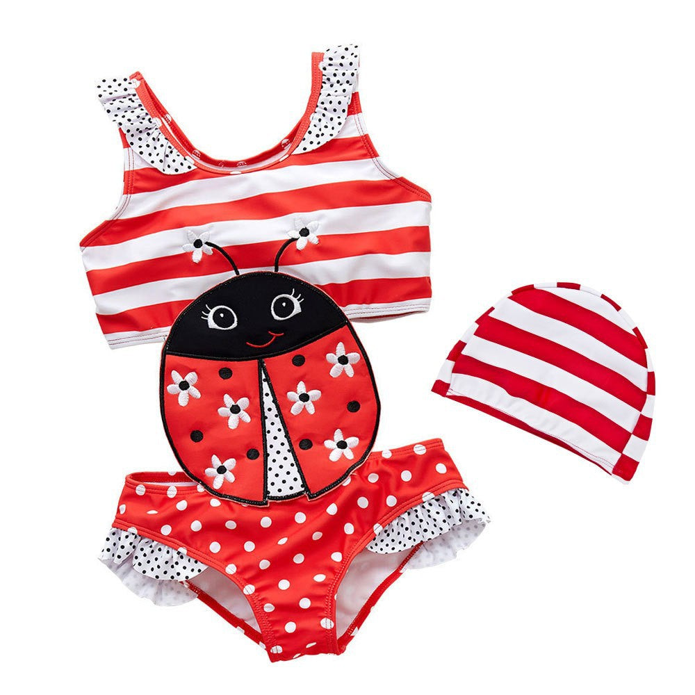 Ready-made girls swimsuit Korean style fashion striped one-piece swimsuit 2 large children 1-8 years old cute cartoon swimsuit