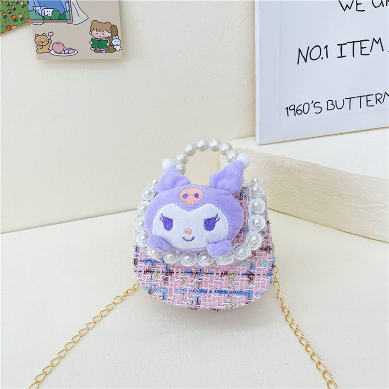 កាបូបកូនក្មេងថ្មី cute bow shoulder bag fashionable pearl handbag cartoon chain crossbody bag wholesale 