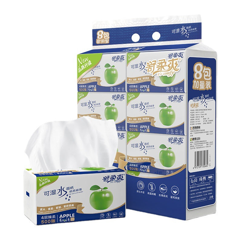 Soft, skin-friendly, strong and tough 8 packs per bag, large size log tissue paper, 500 sheets of 4-layer baby facial tissue