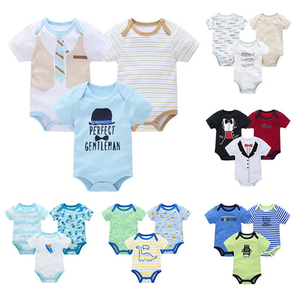 Factory baby clothes 3-piece set thin cotton newborn baby clothes summer short-sleeved belly protection baby jumpsuit