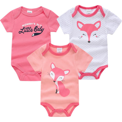 Cross-border new baby romper three-piece suit baby cartoon print baby boy bodysuit girl onesie factory 