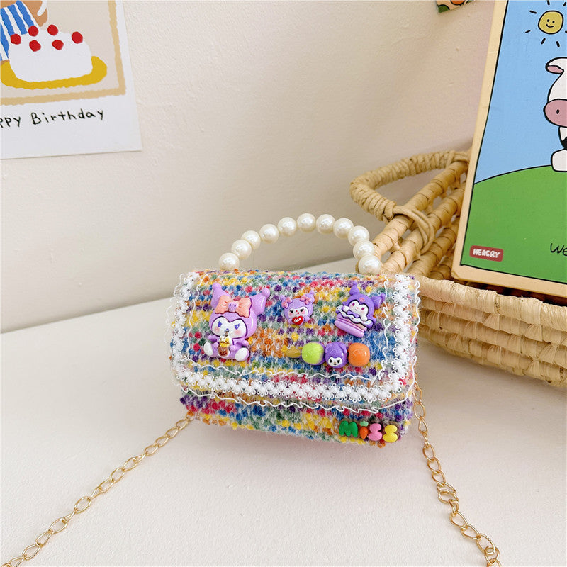 Western-style children's shoulder bag female fashion cartoon pearl handbag simple little princess chain crossbody bag wholesale 