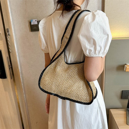 Retro woven tote bag 2024 early autumn new style trend simple texture hand-held shoulder bag beach bag female bag 