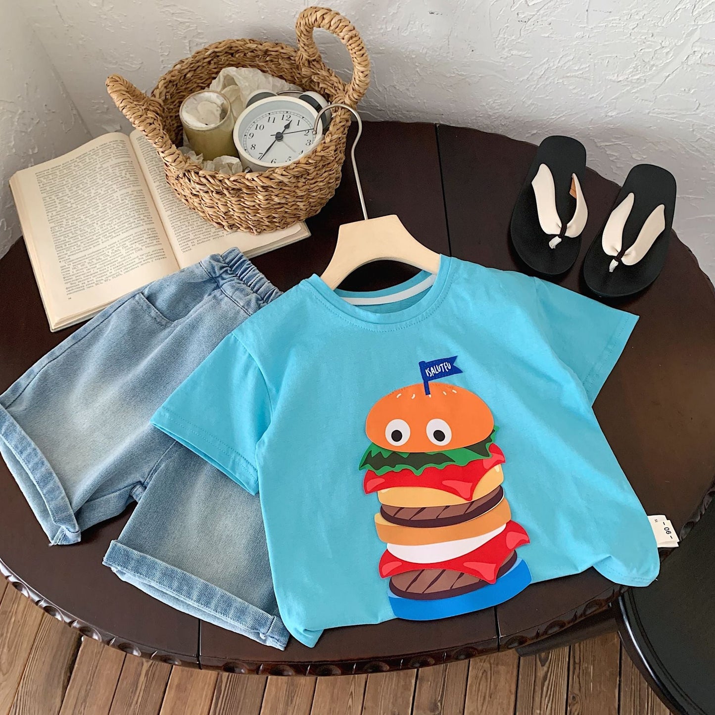 Children's T-shirt Bangcheng 2024 summer children's clothing new arrival three-dimensional hamburger short T boy short-sleeved Korean top G0256