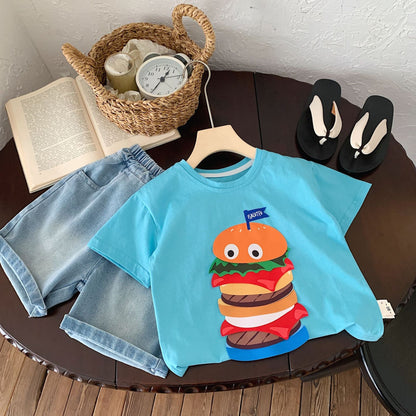 Children's T-shirt Bangcheng 2024 summer children's clothing new arrival three-dimensional hamburger short T boy short-sleeved Korean top G0256