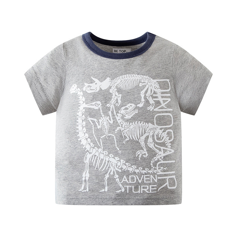 Children 2024 summer boys Korean version baby round neck dinosaur short-sleeved cotton T-shirt children's clothing wholesale one piece