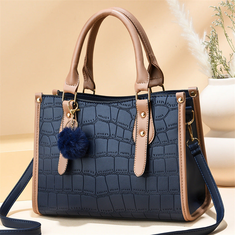 Women's bag 2024 autumn and winter new tote bag simple crocodile pattern litchi pattern large capacity handheld women's shoulder messenger bag 