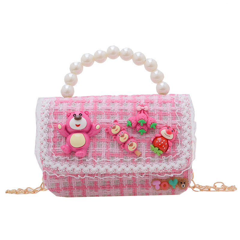 Korean version children's accessories bag female cartoon cute small fragrance style princess chain bag fashion pearl handbag wholesale 