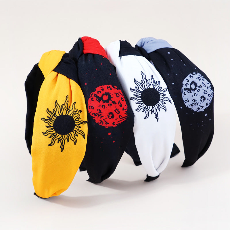 2021wish new style headband female European and American retro ethnic style knotted head buckle sunflower double color headband hair cave