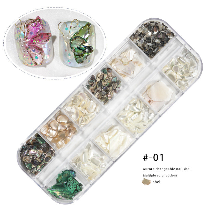 New nail art shell fragments accessories 12 colors mixed nail art shell pieces fantasy color thin irregular fragments