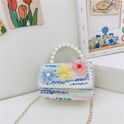 New diamond pattern children's bag fashionable pearl handbag simple chain crossbody small square bag small Chanel style shoulder bag