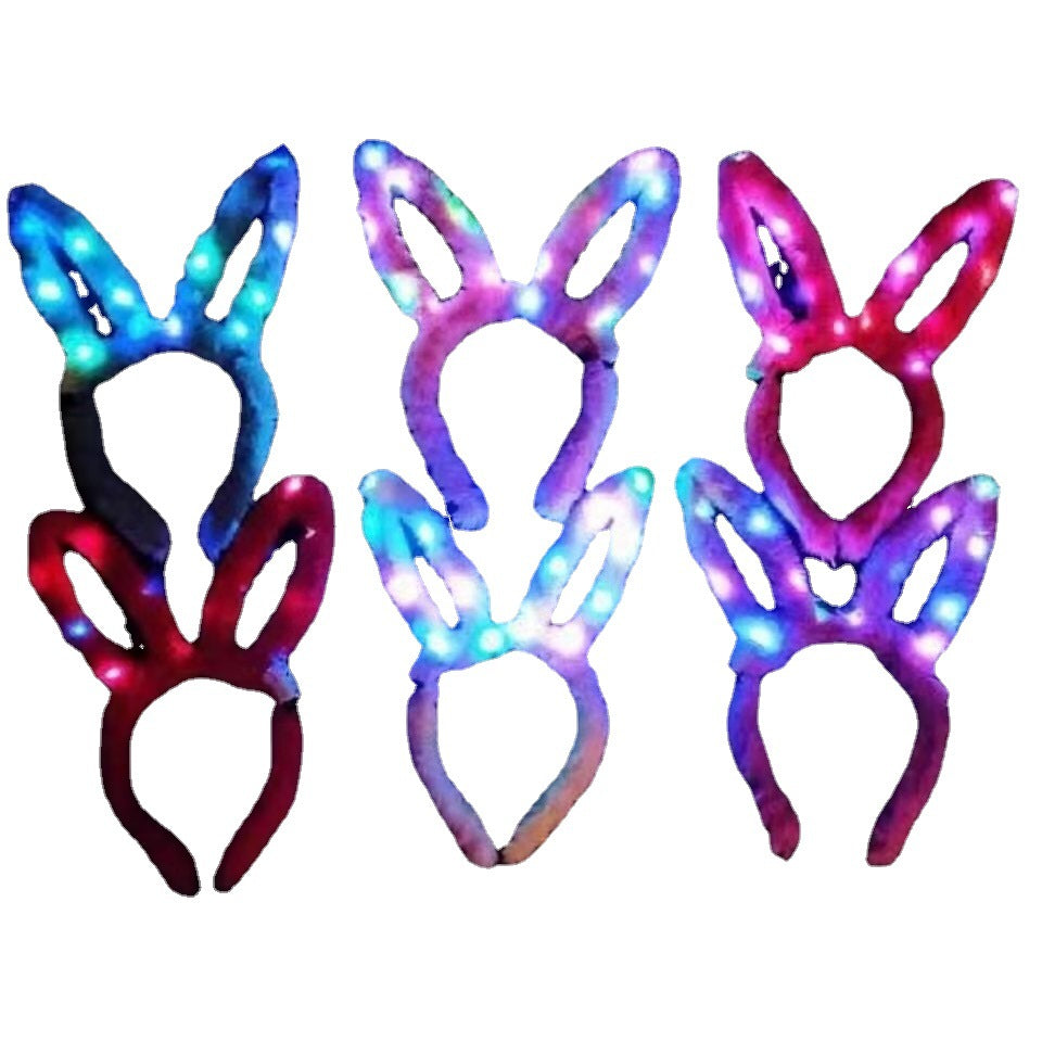 New extended luminous feather bunny ears flashing headdress headband fairy light up hairpin garland party props