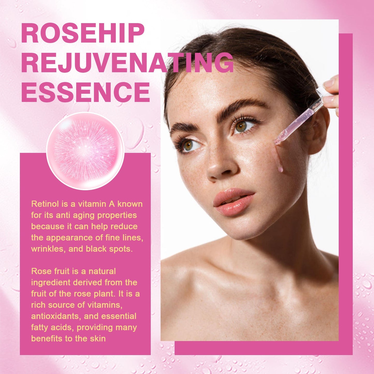 West &amp; Month Rosehip Rejuvenation Essence បំបាត់ស្នាមអុចខ្មៅ ផ្តល់សំណើម បន្តឹងស្បែក និងធ្វើអោយស្បែកភ្លឺថ្លា។ 