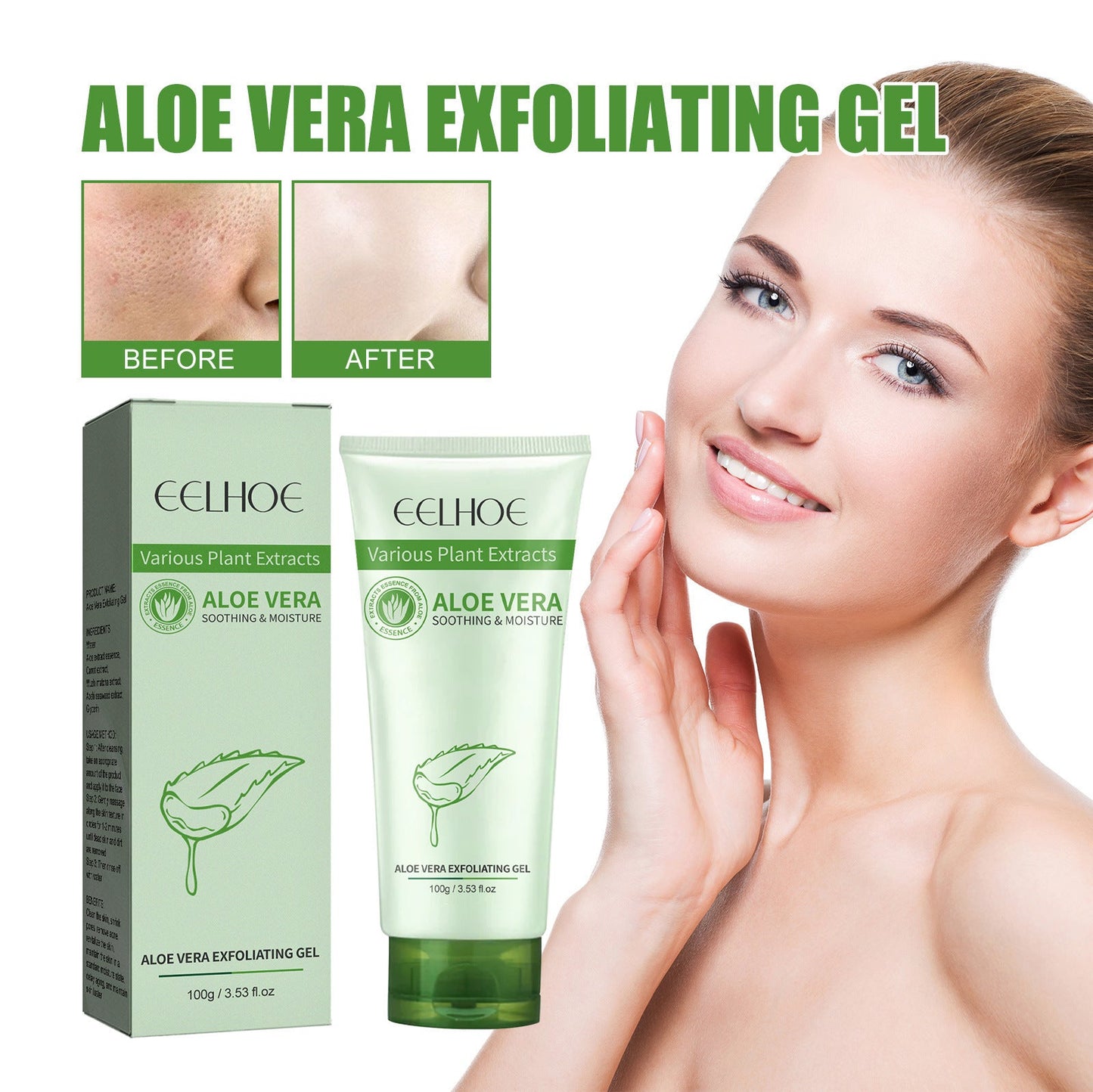 EELHOE Aloe Vera Exfoliating Scrub Deep Cleansing Facial Skin Pores Moisturizing Scrub 