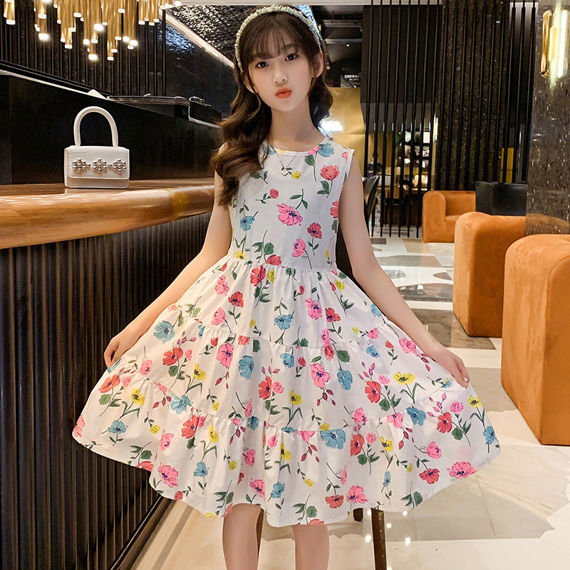 Children's summer dress Western style girls princess little girl big broken flower Western style skirt super fairy skirt small fresh