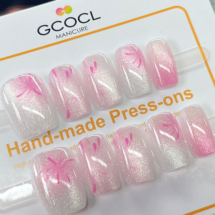 Handmade wearable nails wholesale short ballet nails pure desire ice transparent nude nail art finished nail stickers fake nails