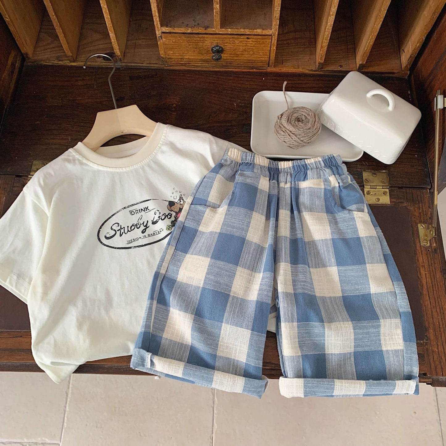 Children's casual pants Bangcheng 2024 summer boys' plaid shorts children's clothing mid-length pants pure cotton shorts trend G0217