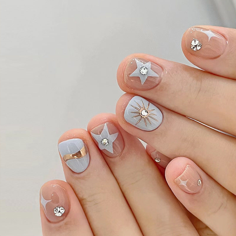 Wearable nail art nail tips wholesale ice transparent pure desire style Xiaohongshu hot-selling alloy bow nail stickers finished products