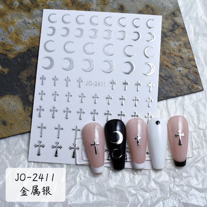 Liquid silver nail stickers five-pointed star love small star glittering metal mirror silver thin glue nail stickers