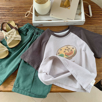 Children's T-shirt Bangcheng 2024 summer new arrival boys cartoon print short T-shirt children's clothing large bowl raglan short sleeve G0087