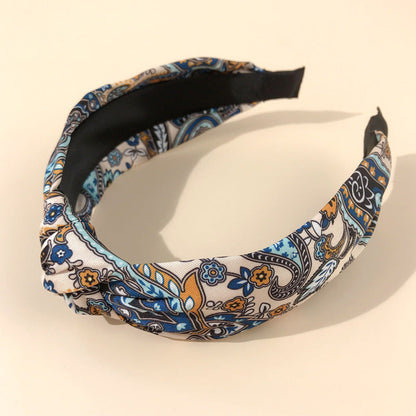 Amazon new style headband for women European and American retro ethnic style knotted head buckle imitation silk printed headband hair cave women