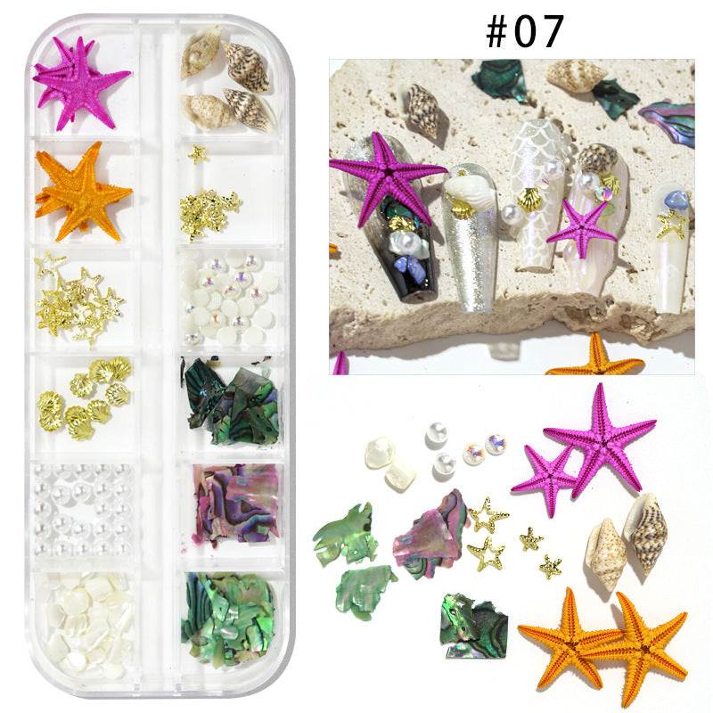 Cross-border hot selling ocean storm nail accessories natural starfish conch shell slices abalone slices 12 grid mixed