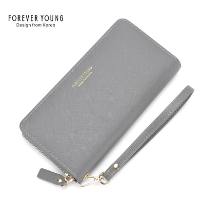 forever young wallet women's temperament handbag versatile fashion long mobile phone wallet anti-scratch leather wallet 