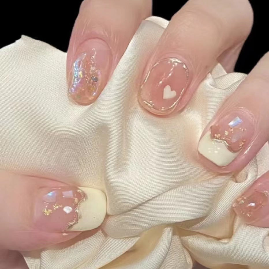 Handmade wearable nails wholesale short ballet nails pure desire ice transparent nude nail art finished nail stickers fake nails