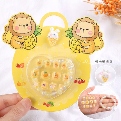 Cross-border nail art children's wearable cartoon animal adhesive nail pieces finished nail pieces fake nails with diamond nail patches