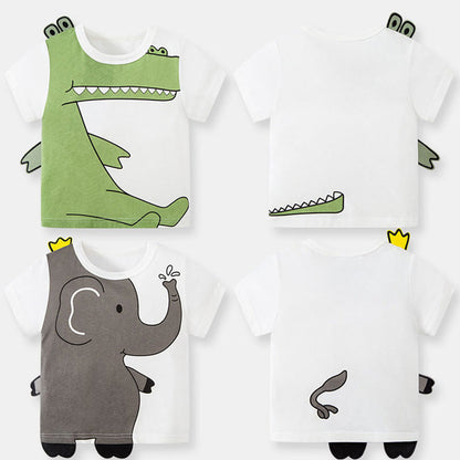 Cross-border children's clothing 2024 summer new children's baby cartoon three-dimensional round neck knitted printed tops short-sleeved T-shirt