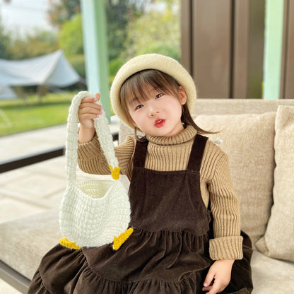 New woven children's bag fashion hand-woven bag big white goose girl handbag fashion autumn shoulder bag