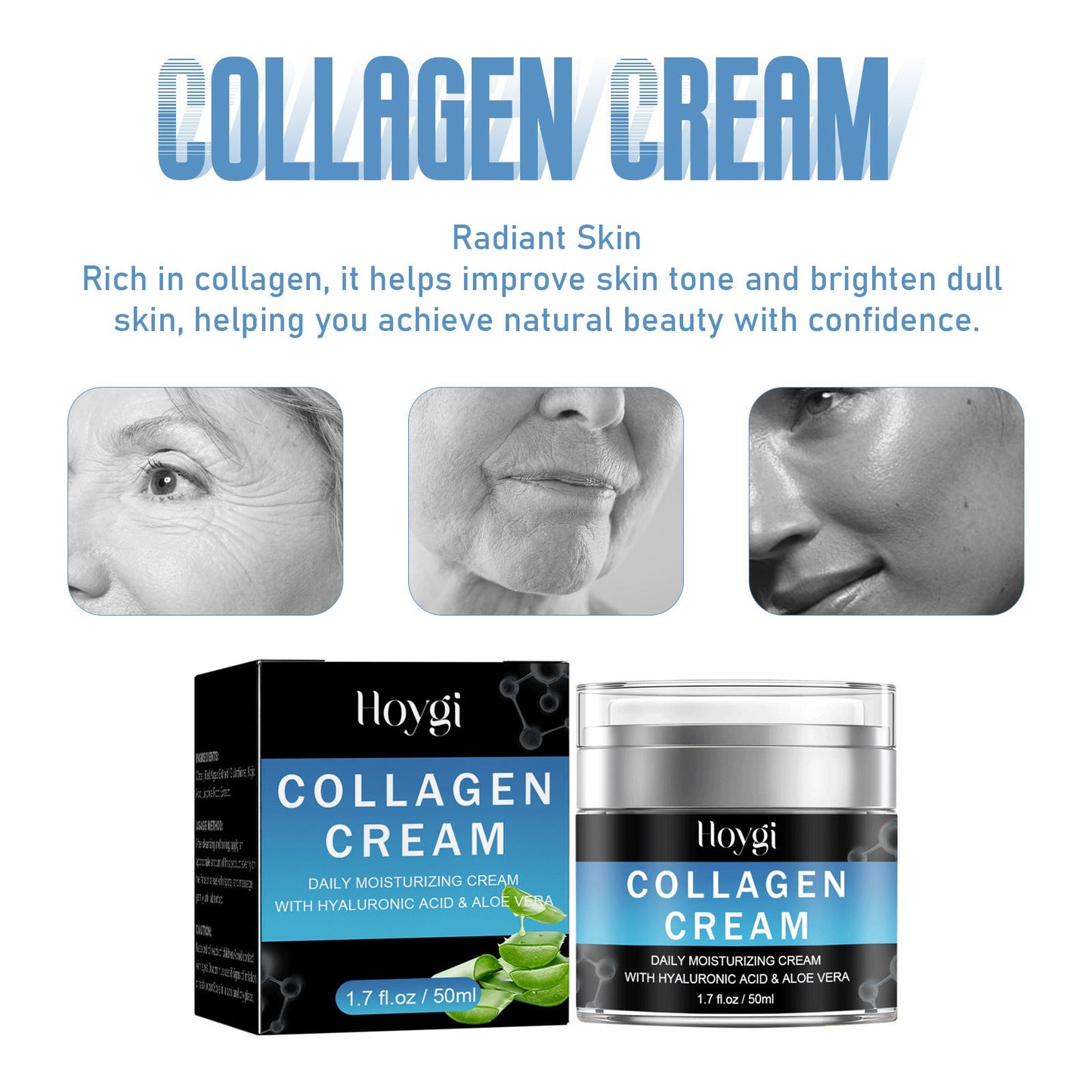 Hoygi Collagen Cream ធ្វើអោយស្បែកភ្លឺ រលោង និងផ្នត់ Nasolabial ធ្វើអោយស្បែកមានសំណើម ផ្តល់សំណើម ប្រឆាំងភាពចាស់ 