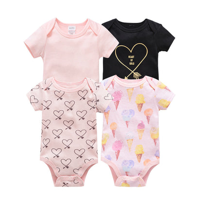 Baby bodysuit A-type ins style summer short-sleeved cartoon cute one-piece baby envelope collar romper four-piece set 