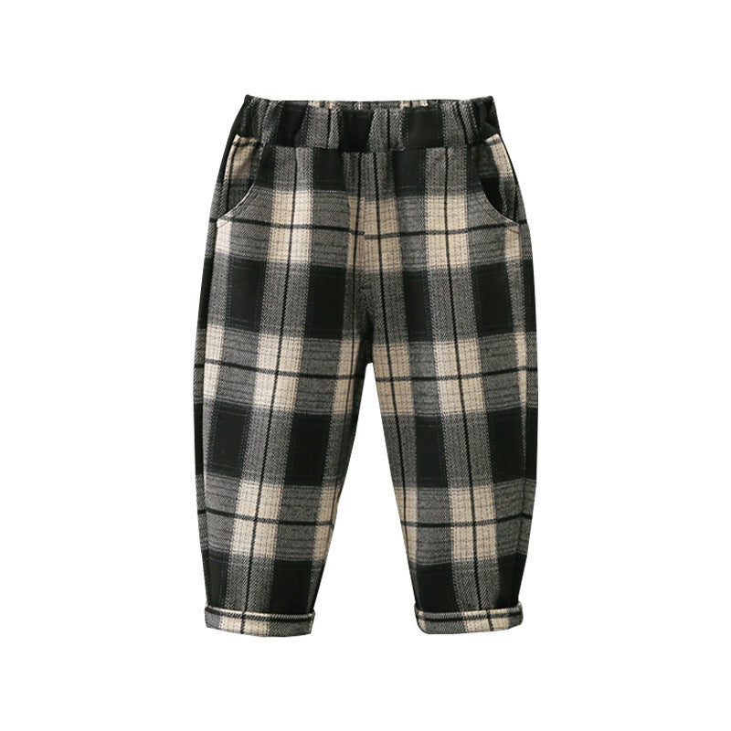 Children's trousers 2024 Bangcheng spring new boys and girls classic plaid casual pants baby versatile trousers C0333