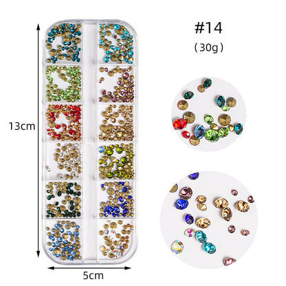 Zhifei nail art high silver flat bottom diamond 12 styles nail art fantasy color AB water diamond decoration shiny diamond long box