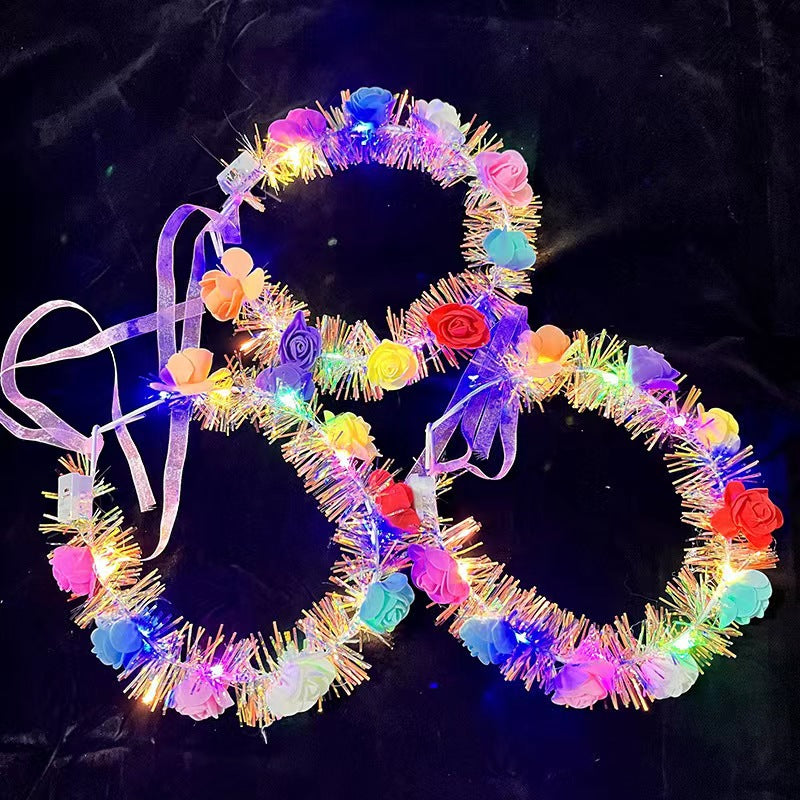 Luminous gold flower garland fairy feather headband Internet celebrity night market push flash headdress scan code gift wholesale