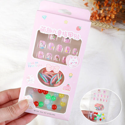 Children's nail stickers nail art patches wearable nails new wearable bracelet rubber band cartoon toy set nail pieces