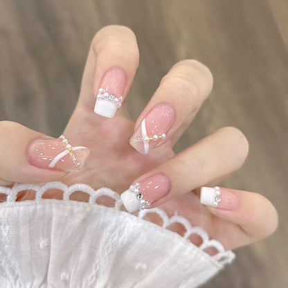 Xiaohongshu popular wearable nail wholesale short French blush nail stickers finished nail stickers jelly glue